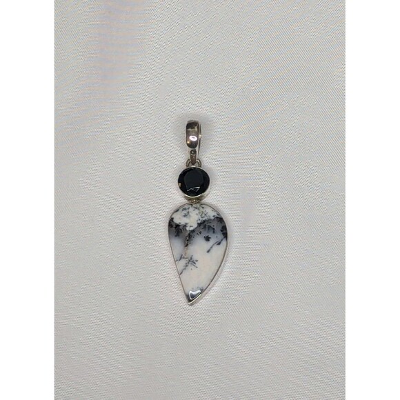 Artisan Gem Colllection of India Jewelry - Artisan Gem Collection of India Dendritic Opal Pendant - Black, White